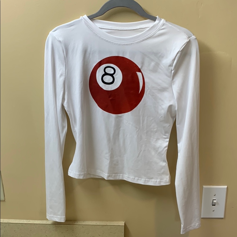 White Long Sleeve Top with Red Graphic